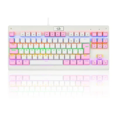 Teclado Mecânico Gamer Redragon Dark Avenger, Rainbow, Switch Blue, Abnt2, Tkl, Branco E Rosa