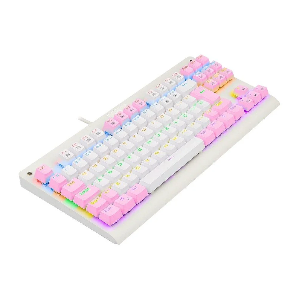 Imagem 2 de 5 do produto Teclado Mecânico Gamer Redragon Dark Avenger, Rainbow, Switch Blue, Abnt2, Tkl, Branco E Rosa