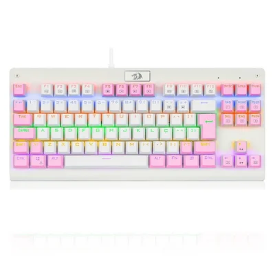 Teclado Mecânico Gamer Redragon Dark Avenger, RGB, Switch Blue, Abnt2, Tkl, Branco E Rosa