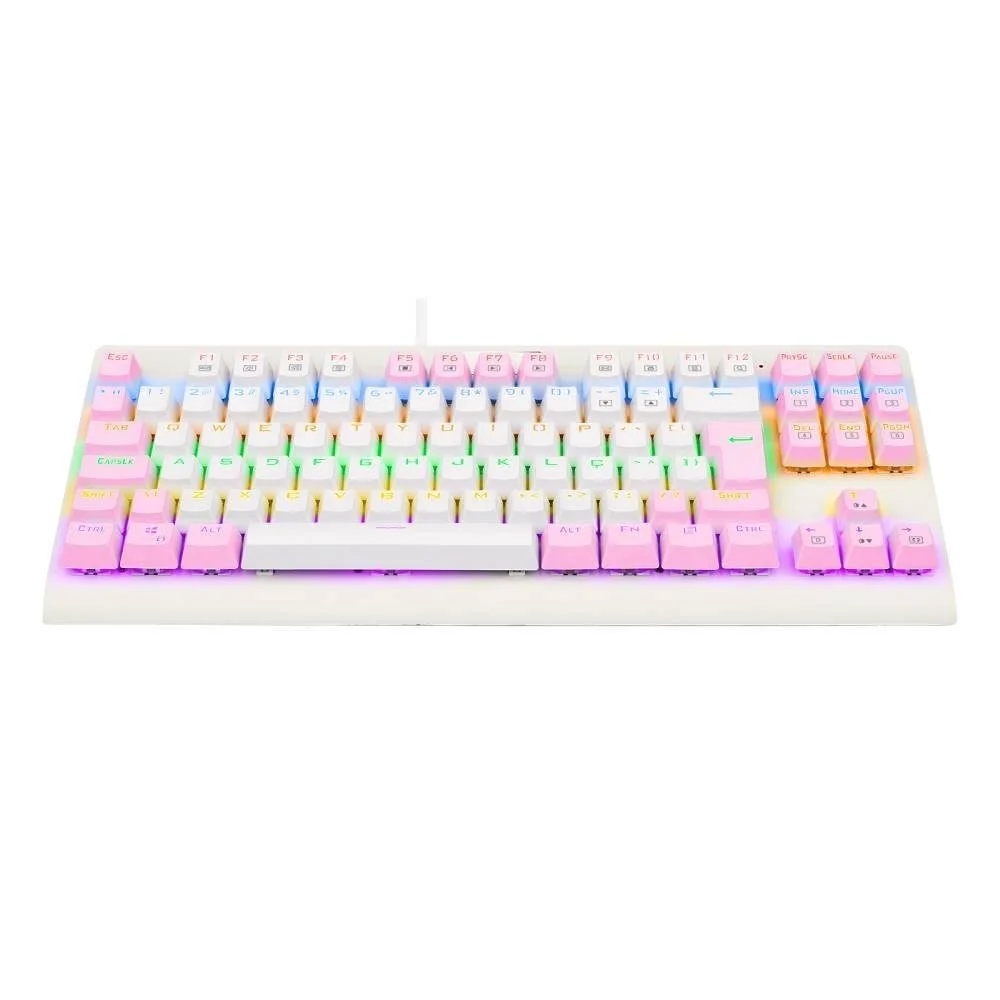 Teclado Mecânico Gamer Redragon Dark Avenger, RGB, Switch Blue, Abnt2, Tkl, Branco E Rosa - Branco - Unissex - Único