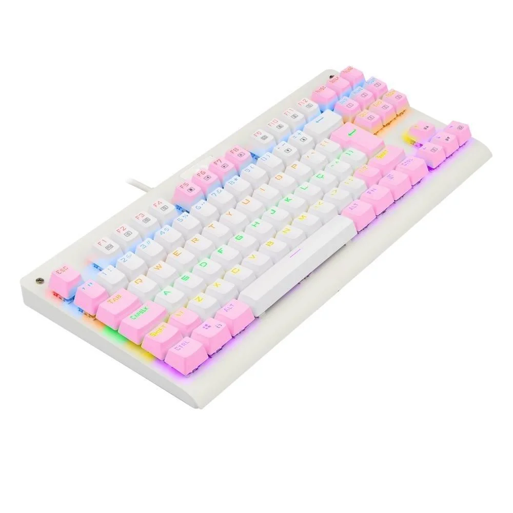 Imagem 2 de 5 do produto Teclado Mecânico Gamer Redragon Dark Avenger, RGB, Switch Blue, Abnt2, Tkl, Branco E Rosa