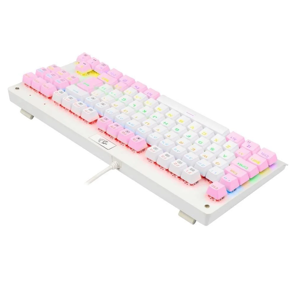 Imagem 4 de 5 do produto Teclado Mecânico Gamer Redragon Dark Avenger, RGB, Switch Blue, Abnt2, Tkl, Branco E Rosa