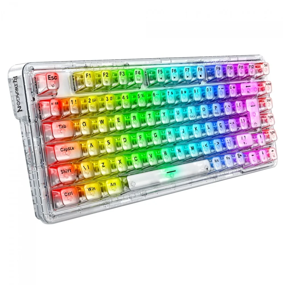 Teclado Gamer Mecânico Redragon Elf Pro, RGB, Wireless/bluetooth, Switch Crystal, Transparent - K649ct-RGB-pro Pt