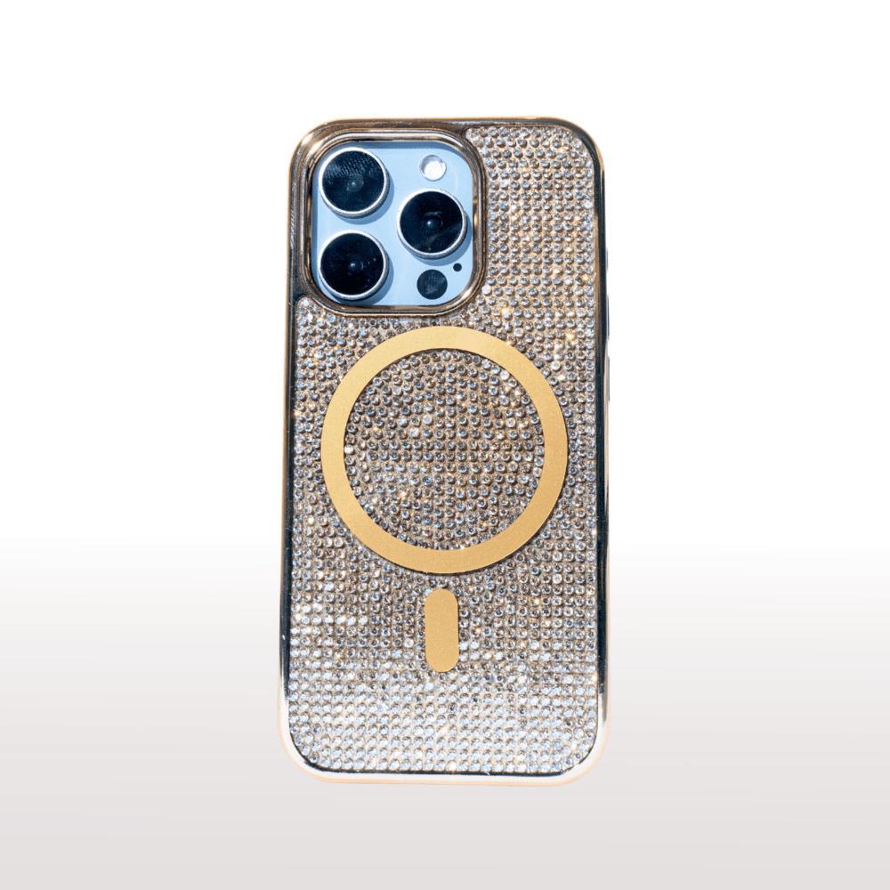 Imagem 1 de 1 do produto Capa Magsafe Galvanizada Com Diamante Compatível Iphone Cor:ouro;modelo:ip 13 Promax