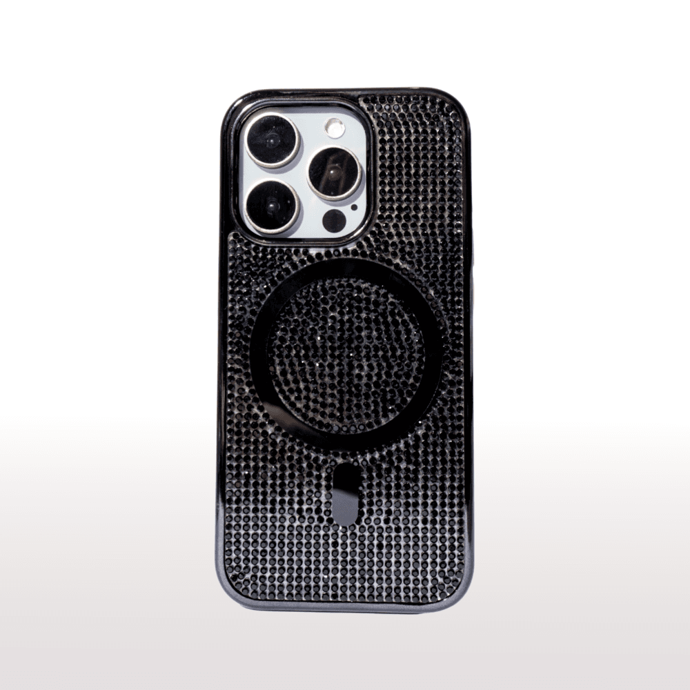 Imagem 1 de 1 do produto Capa Magsafe Galvanizada Com Diamante Compatível Iphone Cor:preto;modelo:ip 13 Promax