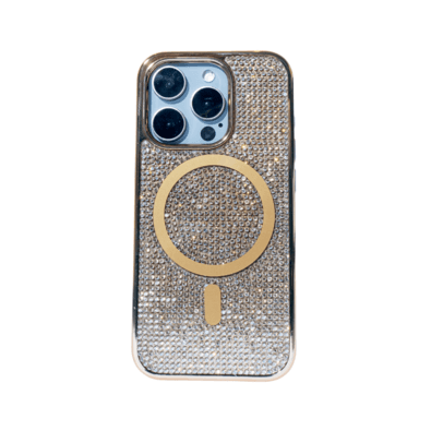 Capa Magsafe Galvanizada Com Diamante Compatível Iphone Cor:ouro;modelo:ip 13 Pro