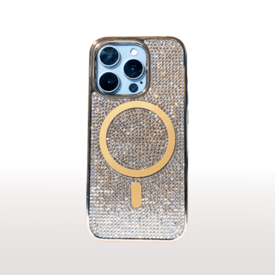 Capa Magsafe Galvanizada Com Diamante Compatível Iphone Cor:ouro;modelo:ip 14 Promax