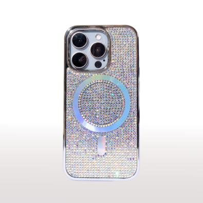 Capa Magsafe Galvanizada Com Diamante Compatível Iphone Cor:prata;modelo:ip 13
