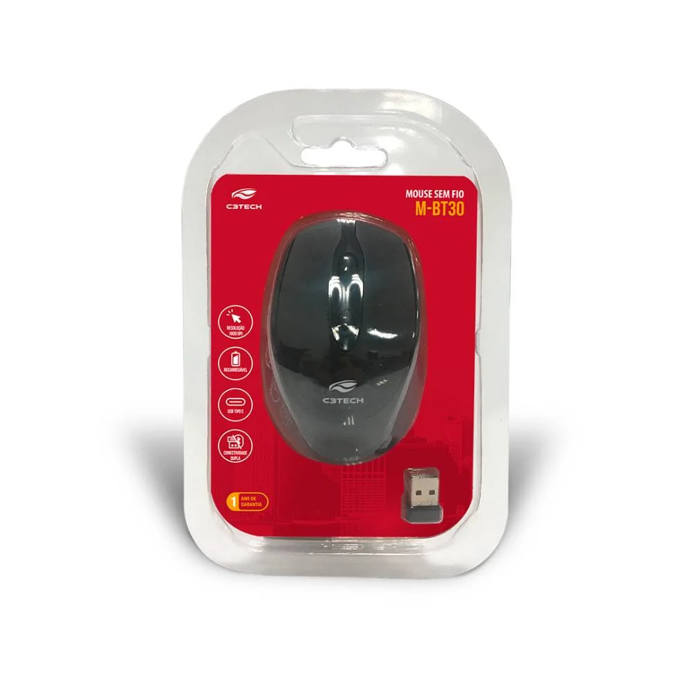 Imagem 2 de 4 do produto Mouse C3tech M-bt30bk 4 Botões Wireless Bluetooth 1600dpi Preto