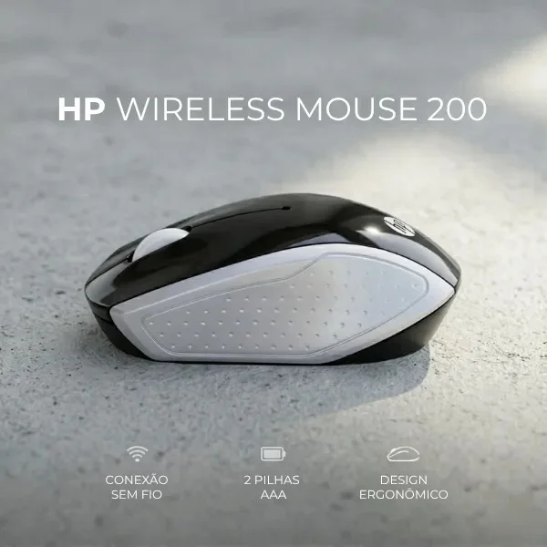 Imagem 2 de 5 do produto Mouse Sem Fio Hp 200 Sensor Óptico 1000 Dpi Ambidestro Conexão 2.4ghz Usb Portátil Com Pilhas Inclusas