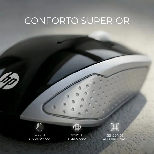 Imagem 3 de 5 do produto Mouse Sem Fio Hp 200 Sensor Óptico 1000 Dpi Ambidestro Conexão 2.4ghz Usb Portátil Com Pilhas Inclusas