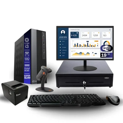 Kit Automação Pdv Tob Intel I3 8GB SSD 120GB Win10 Rede S/fio Teclado Mouse Monitor 19" Gaveta Dinheiro Impressora Térmica Leitor Código De Barras.
