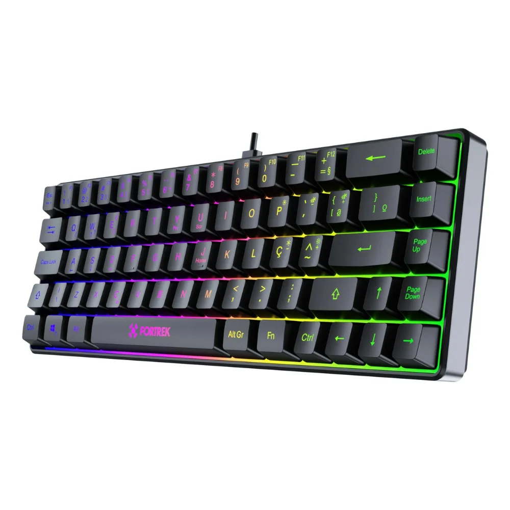 Imagem 5 de 5 do produto Teclado Gamer Fortrek Fearless 65 Compact Rainbow Membrana Abnt2 65% Preto