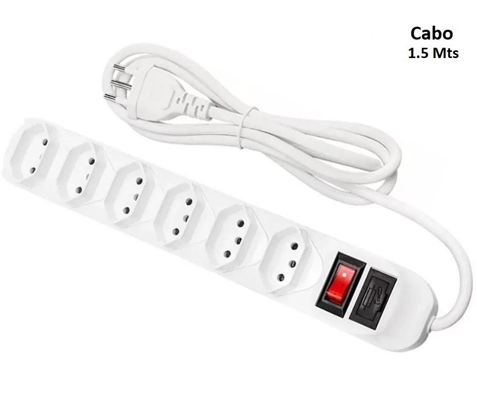 Filtro De Linha Régua Extensão Com 6 Tomadas 2p+t Com Cabo 1.5 Mts Bivolt