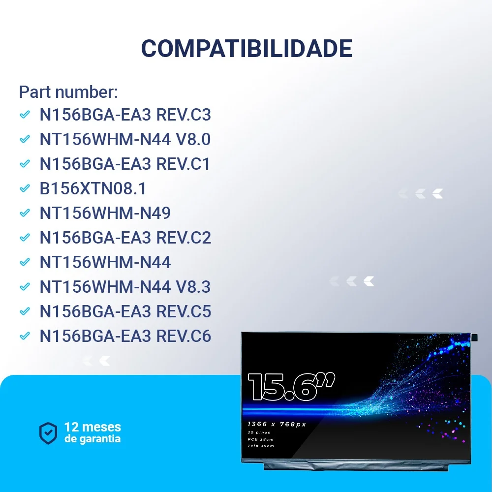 Imagem 5 de 5 do produto Tela 15.6Polegadas Led Slim Para Notebook Part Number N156bga-ea3 Rev.c1 | Fosca.