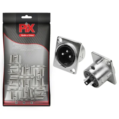 10x Conector Xlr Cannon Macho Para Painel Linha Profissional - Metálico.