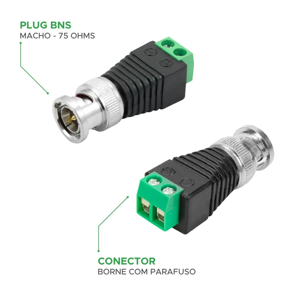 Imagem 2 de 3 do produto 10x Conector Bnc Macho Borne Parafuso P/ Câmera De Cftv