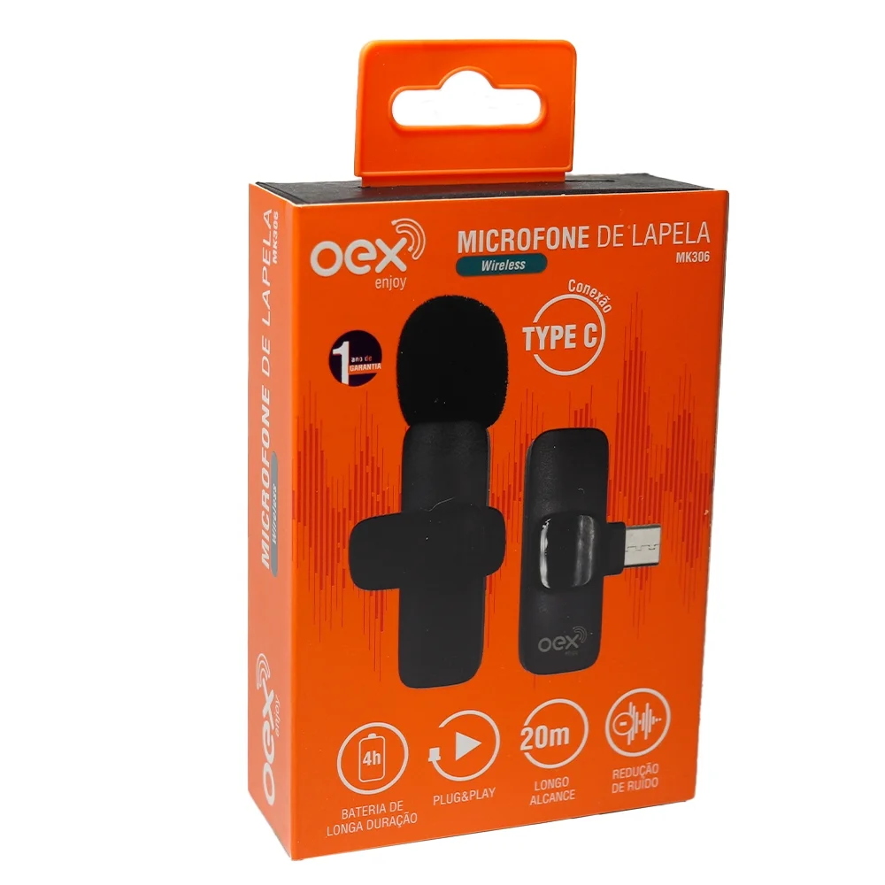 Imagem 2 de 4 do produto Microfone Lapela Sem Fio Tipo C Preto Mk306 Oex