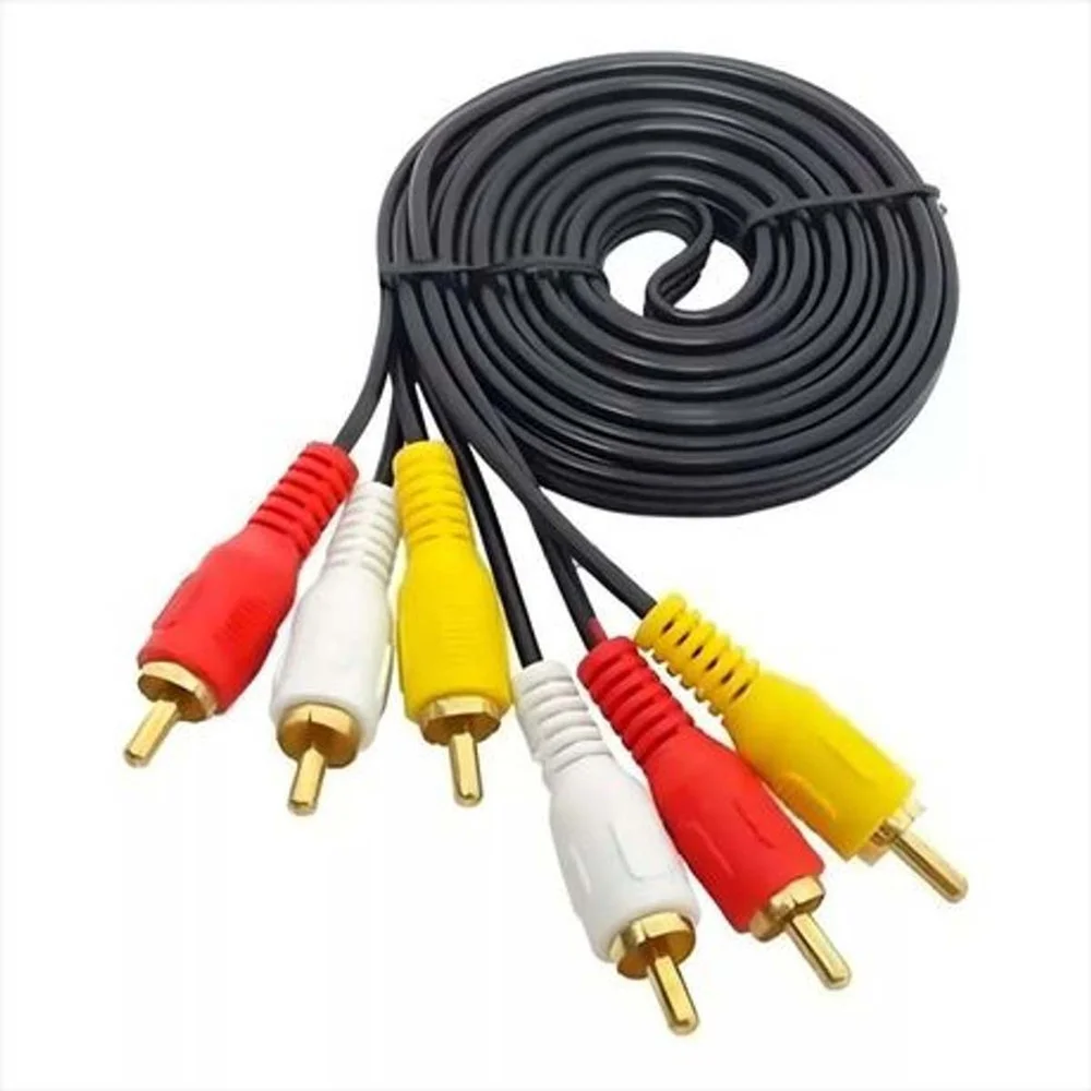 Imagem 3 de 4 do produto Cabo 3+3 Rca Áudio Vídeo Coaxial Reforçado 3 Metros Gold 24k.