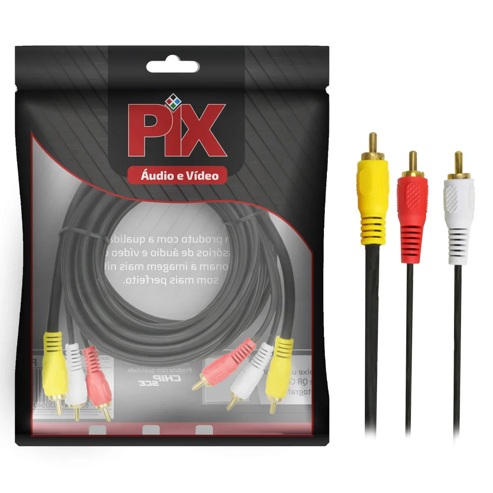 Imagem 4 de 4 do produto Cabo 3+3 Rca Áudio Vídeo Coaxial Reforçado 3 Metros Gold 24k.