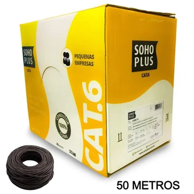 50 Metros De Cabo Rede Cat6 Sohoplus Furukawa 100% Cobre Cor:preto.