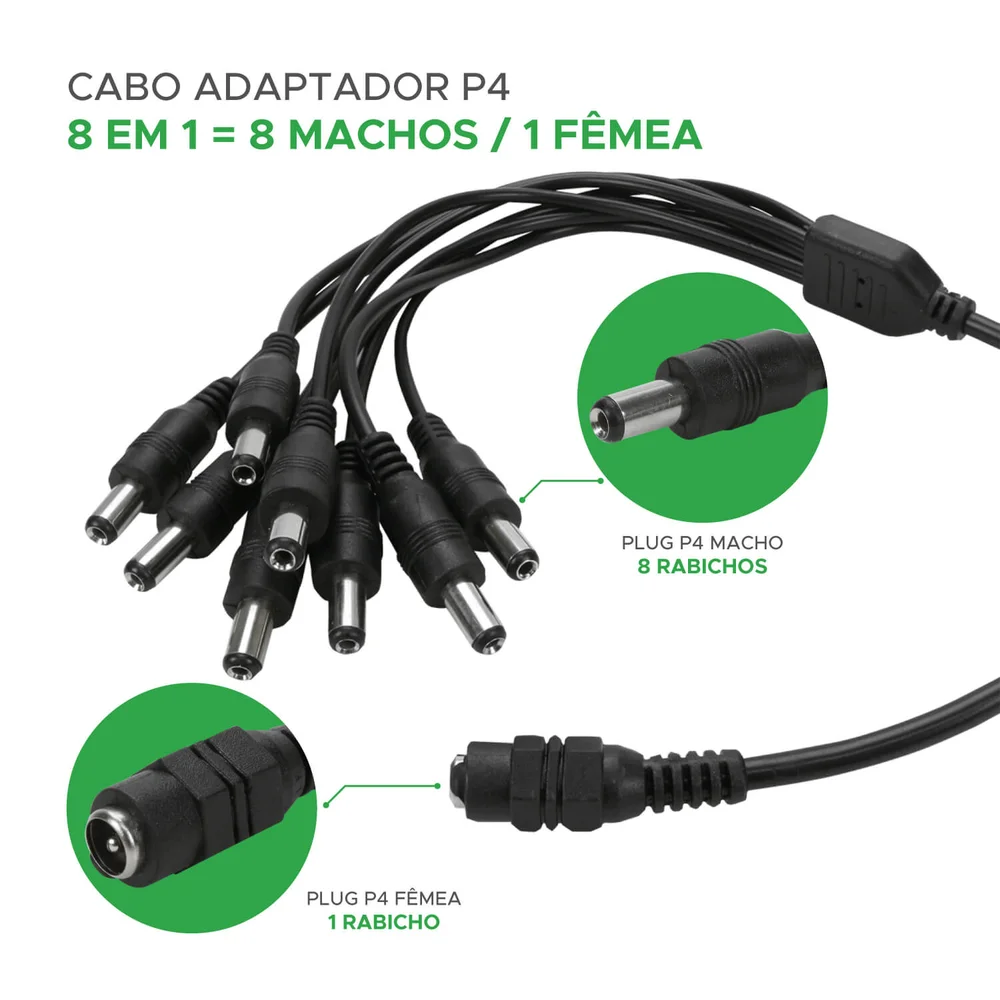 Imagem 4 de 4 do produto Cabo Adaptador Rabicho P4 8x1 1 Femea 8 Machos 40cm 018-9914 - Conector Pro