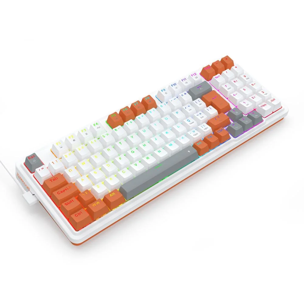 Imagem 2 de 5 do produto Teclado Redragon Gloria Branco Laranja RGB Abnt2 Switch Red
