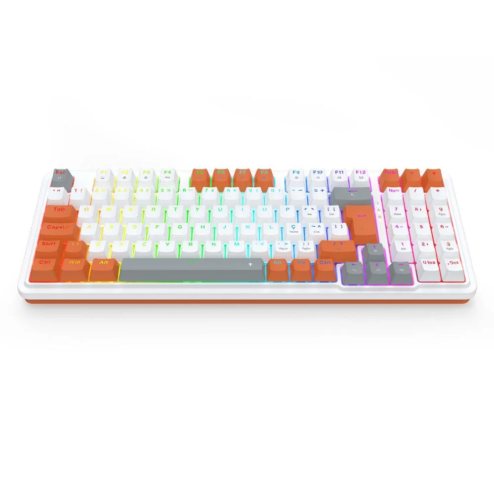 Imagem 4 de 5 do produto Teclado Redragon Gloria Branco Laranja RGB Abnt2 Switch Red