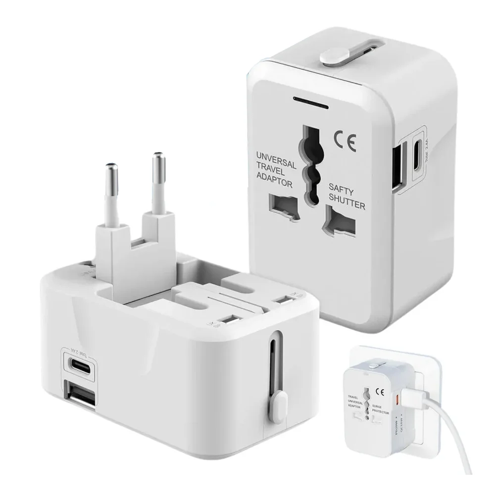 Adaptador De Tomada Universal 150 Países Bivolt Usb E Type-c.