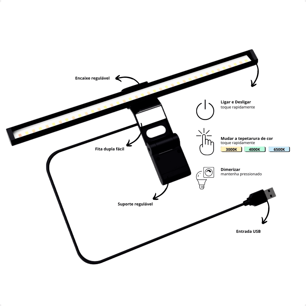 Barra De LED Taschibra Screen Usb Para Monitor Regulável