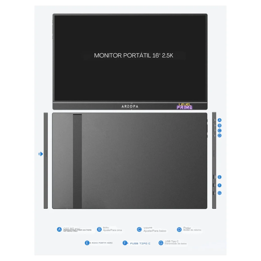 Monitor Portátil Gamer Arzopa Z1rc 16" 2.5k Qhd 500nits Ips 60hz Mini HDMI Usb-c - Z1rc Monitor Portátil Gamer Arzopa Z1rc 16" 2.5k Qhd 500nits Ips 60hz Mini HDMI Usb-c - Z1rc