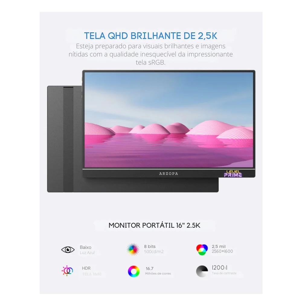Monitor Portátil Gamer Arzopa Z1rc 16" 2.5k Qhd 500nits Ips 60hz Mini HDMI Usb-c - Z1rc Monitor Portátil Gamer Arzopa Z1rc 16" 2.5k Qhd 500nits Ips 60hz Mini HDMI Usb-c - Z1rc