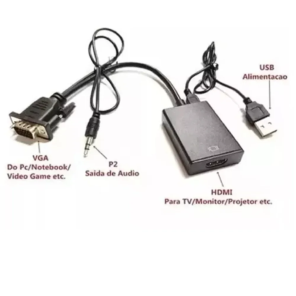 Imagem 2 de 5 do produto Cabo Conversor Vga X HDMI Com Áudio E Usb