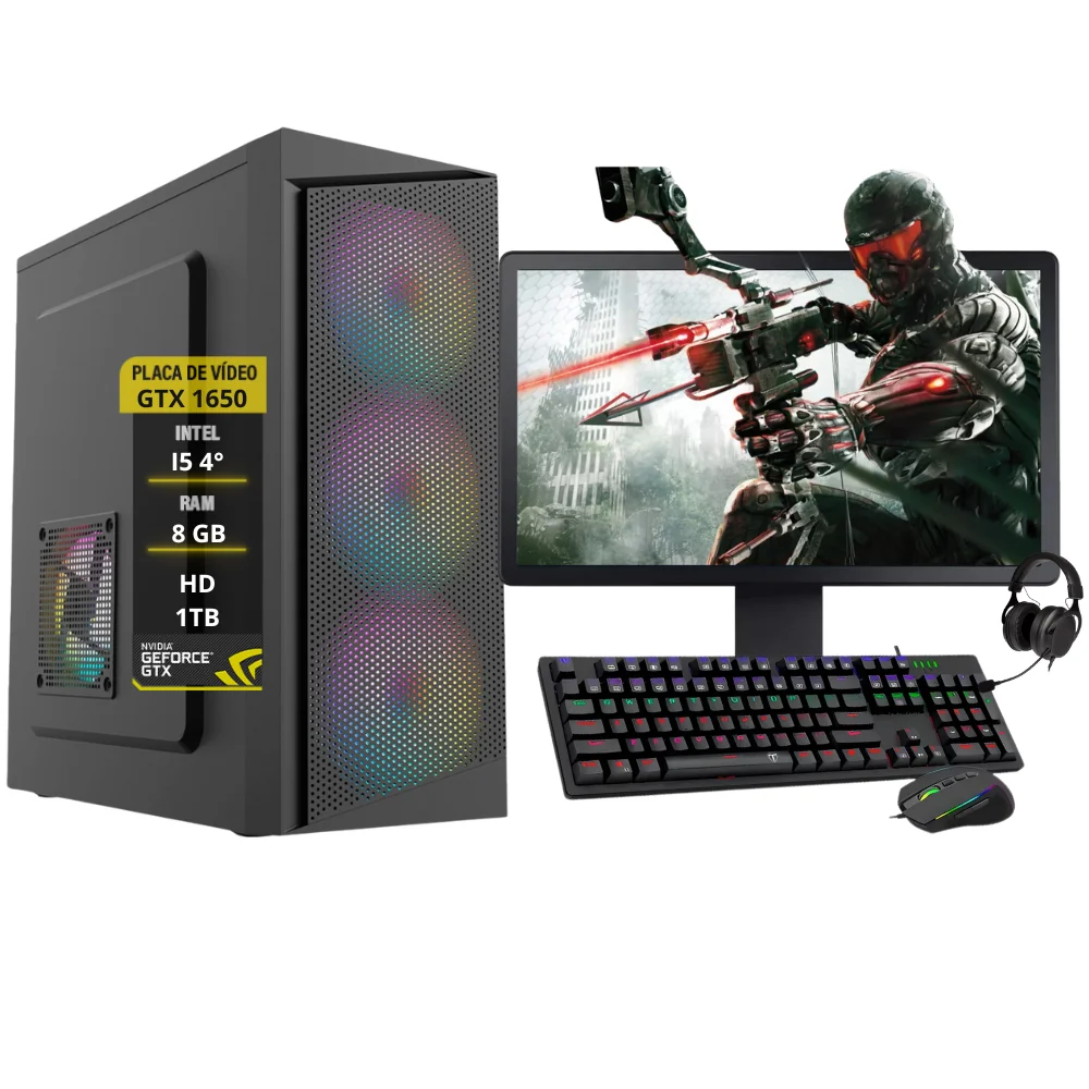 PC Gamer Completo Intel I5 4º Ger Gtx 1650 8GB Hd 1TB.