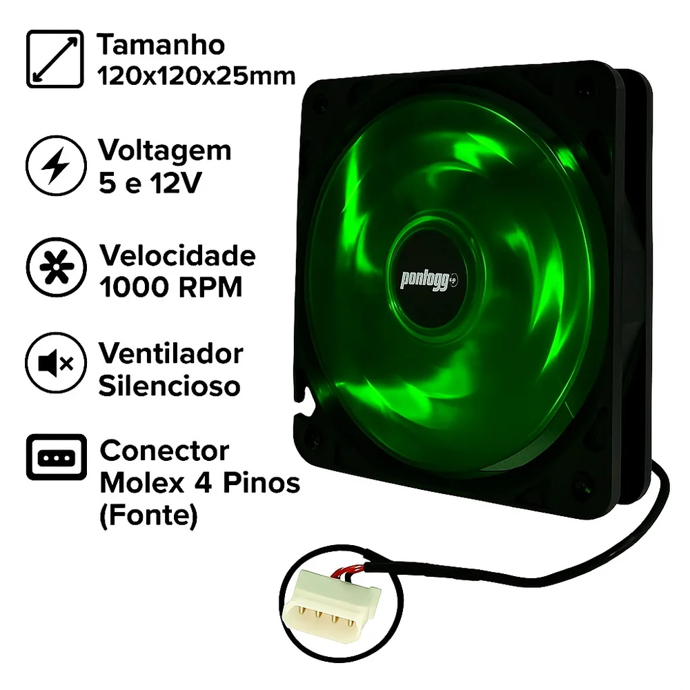 Cooler Fan Pontogg Basic Verde 4 LEDs 5