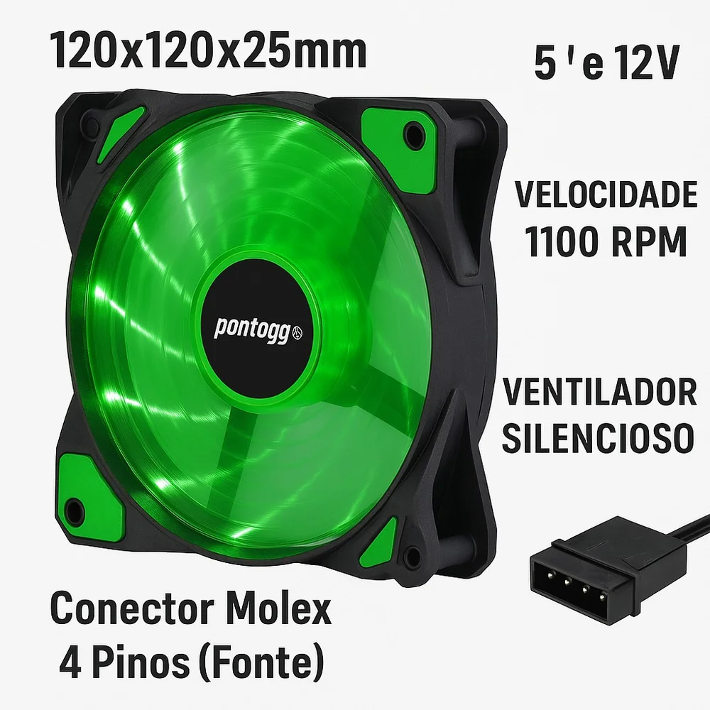 Cooler Fan Pontogg High Quality Verde 16 LEDs. 7