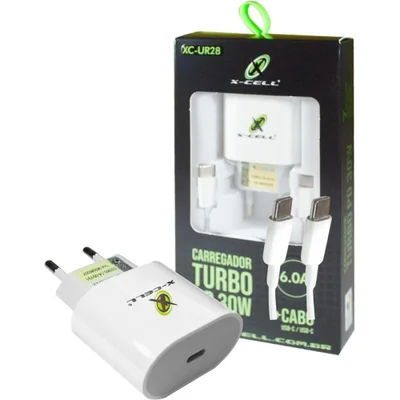 Carregador Tipo C Turbo Com Cabo Usb-c Xc-ur28 - Flex Cor:branco.