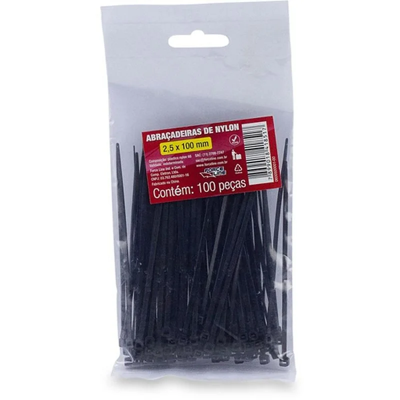 Imagem 2 de 3 do produto Abracadeira De Nylon 2,5mm X 100mm Preto 100 Pcs