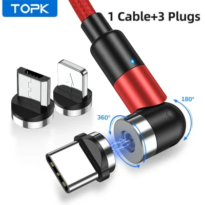 Cabo Pra Carregar Micro Usb Tipo C Topk Am59 Vermelho 1m
