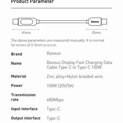 Cabo Usb Tipo C Para Usb Baseus Qc3 66w Usb Para C Preto 100cm