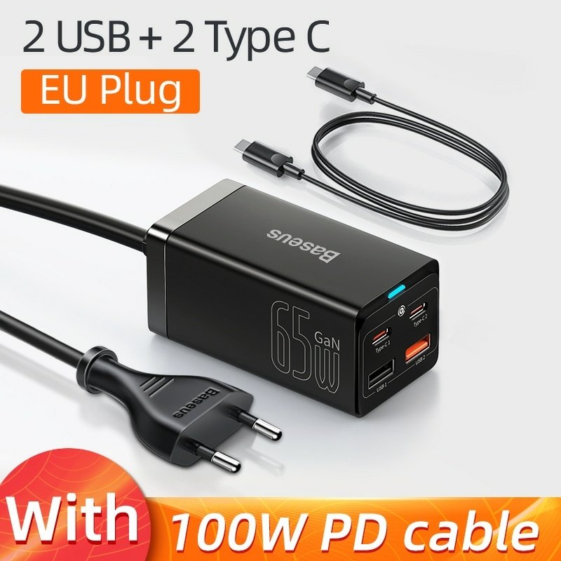 Carregador De Parede Usb Tipo C Baseus Pd 2c 2u Eu Preto