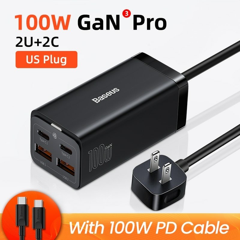 Carregador De Secretária Usb Tipo C Baseus-gan 100w 2u 2c Carregador Gan