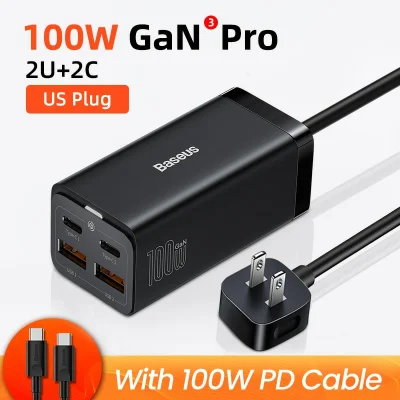 Carregador De Secretária Usb Tipo C Baseus-gan 100w 2u 2c Carregador Gan