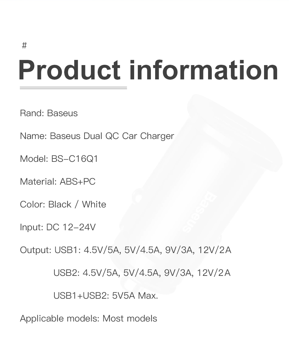 Carregador Automotivo Usb Baseus Qc 4.0 Carregador Usb Dual.