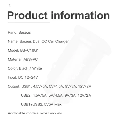Carregador Automotivo Usb Baseus Qc 4.0 Carregador Usb Dual.
