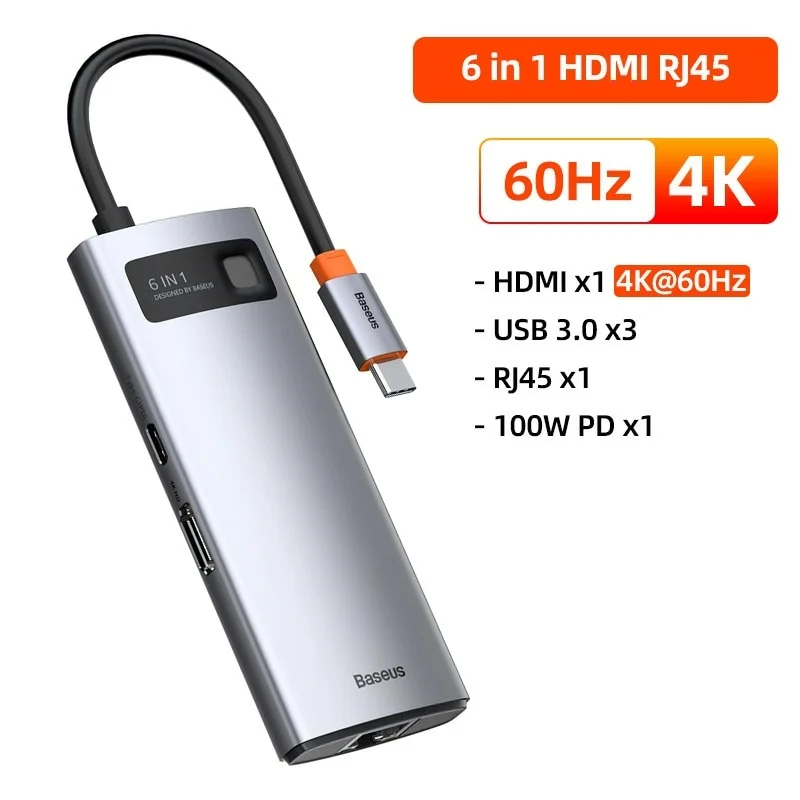 Hub Usb Tipo C Baseus 200 Hub C Usb 6 Em 1 Hub Usb Tipo C Baseus 200 Hub C Usb 6 Em 1