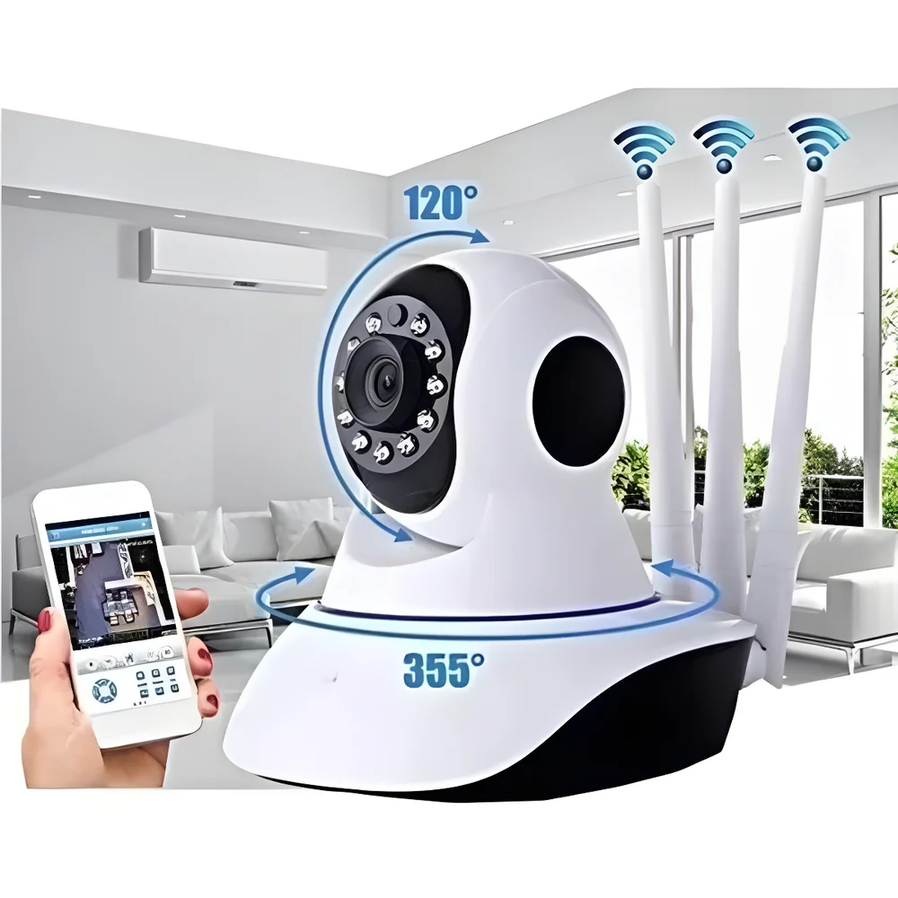 Imagem 4 de 5 do produto Câmera Ip Sem Fio 360° 3 Antenas Hd Wifi Visão Noturna Alarm