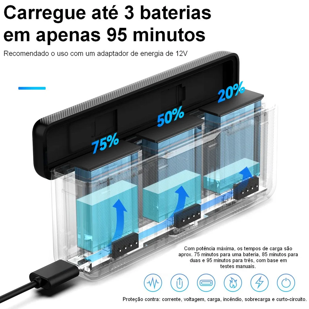 Imagem 2 de 5 do produto Carregador Triplo Para Dji Osmo Action 3 E 4 - Telesin