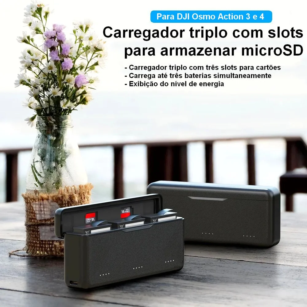 Imagem 4 de 5 do produto Carregador Triplo Para Dji Osmo Action 3 E 4 - Telesin