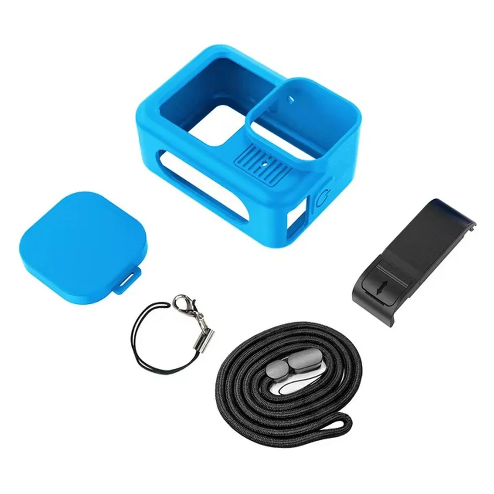 Imagem 1 de 5 do produto Capa Silicone + Tampa Lateral Aberta E Protetor Lente De Gopro 13 Cor:azul